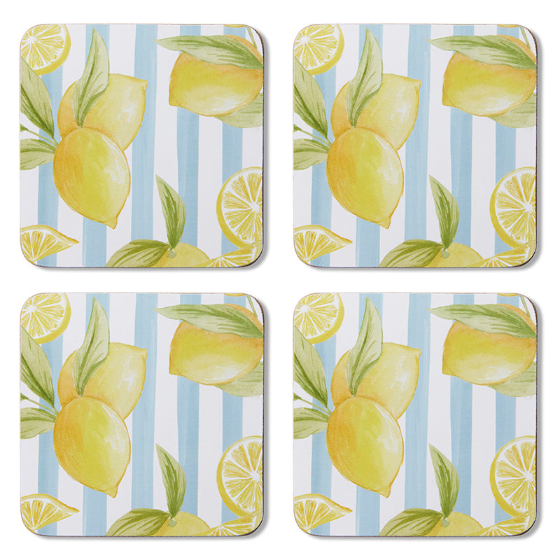 Lemon Stripe Square Coaster - Set of 4