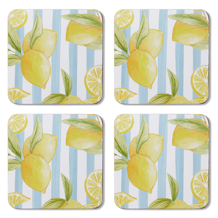 Lemon Stripe Square Coaster - Set of 4 - Madras Link