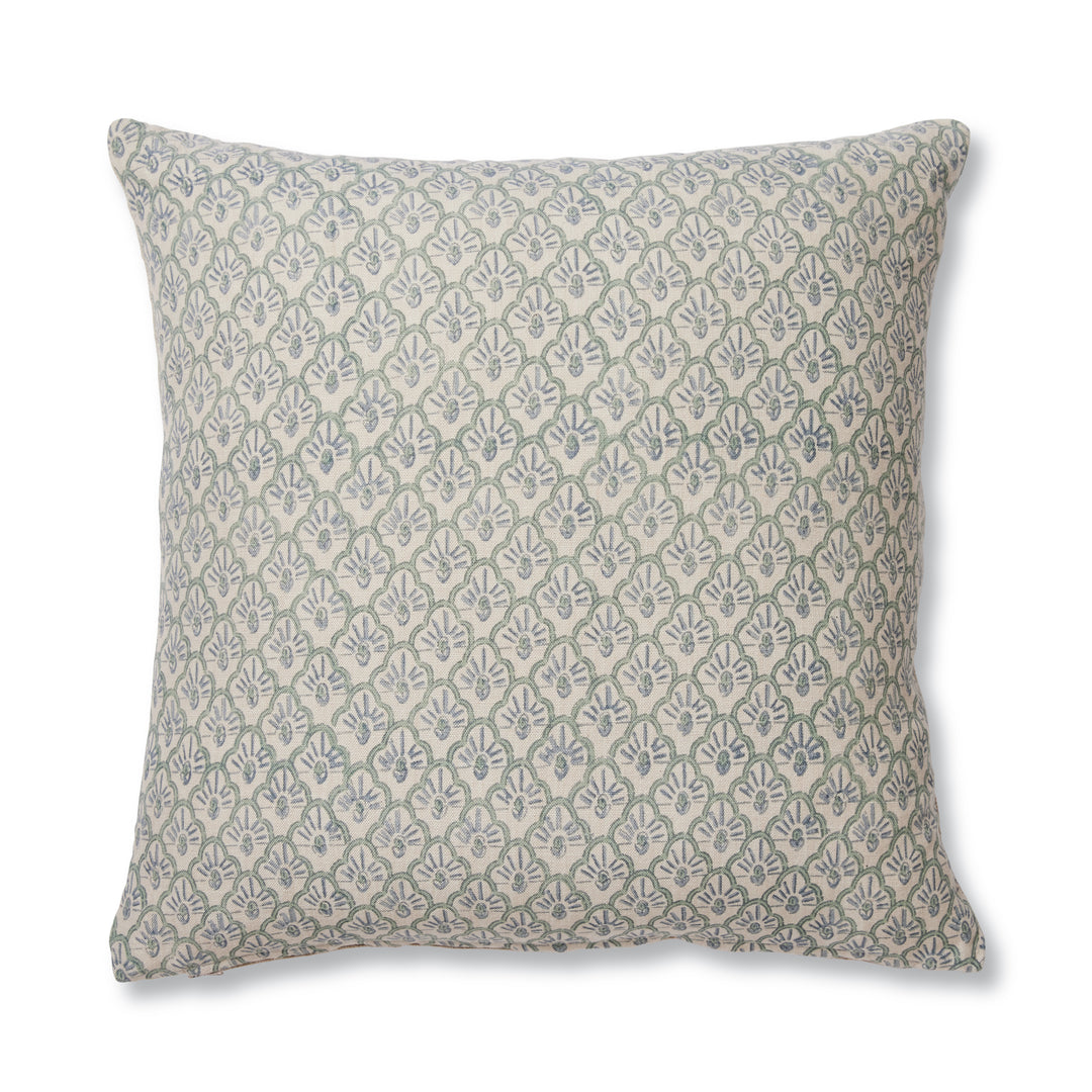 Soma Scallop Block Print Blue/Seagrass Cushion