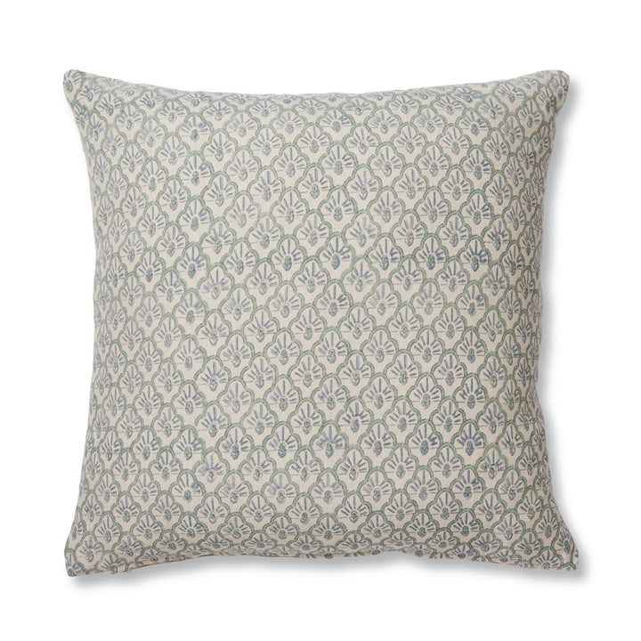 Soma Scallop Block Print Blue/Seagrass Cushion