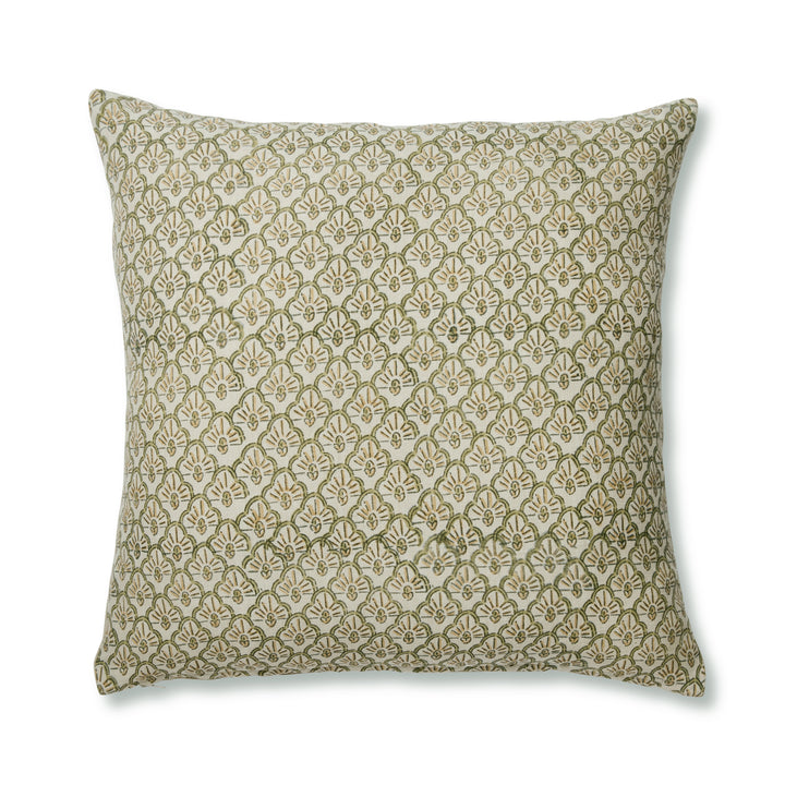 Soma Scallop Block Print Green/Ochre Cushion - Madras Link