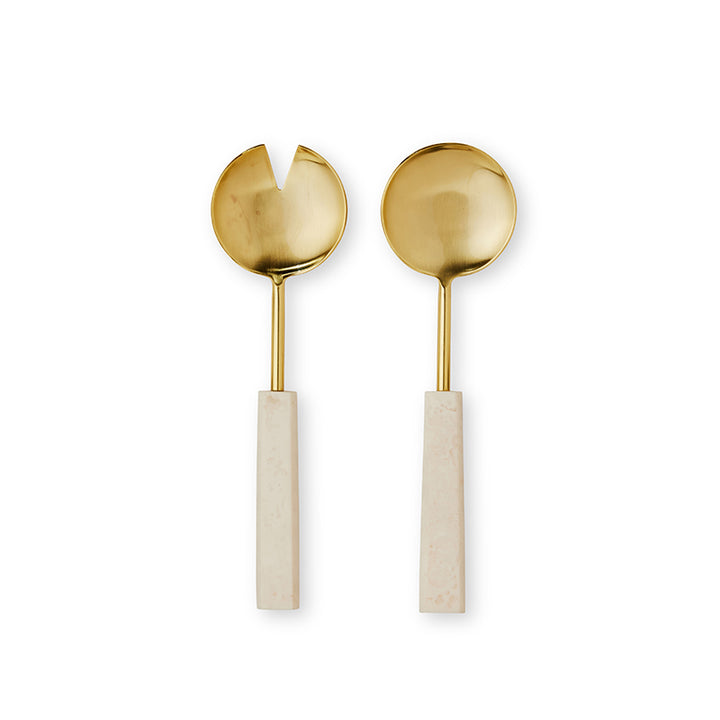 Aries Cream/Gold Resin Salad Server Set - Madras Link
