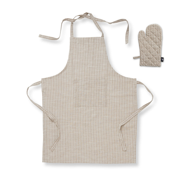 Bowral Neutral Stripe Apron + Glove Set - Madras Link