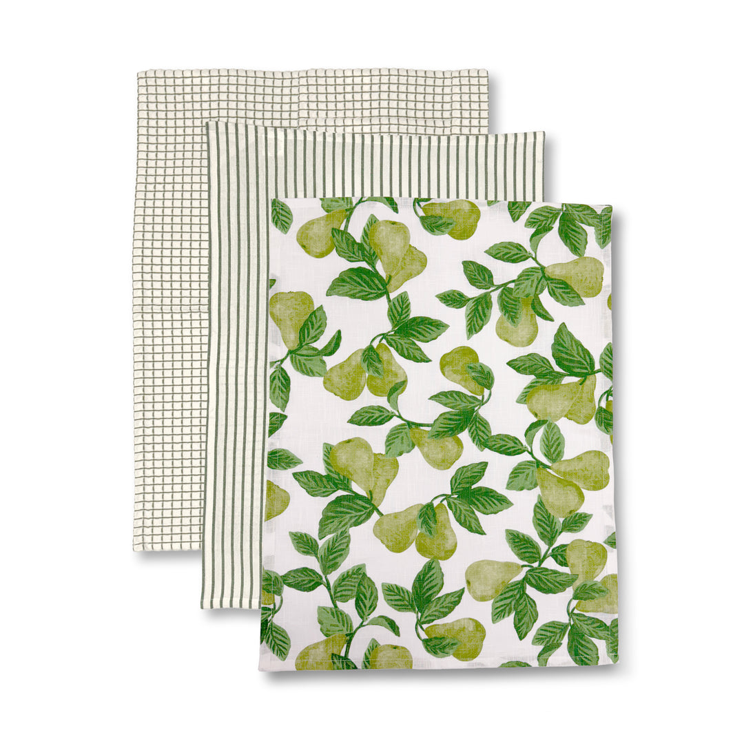 Pear Tree Green Teatowel Pack of 3 - Madras Link