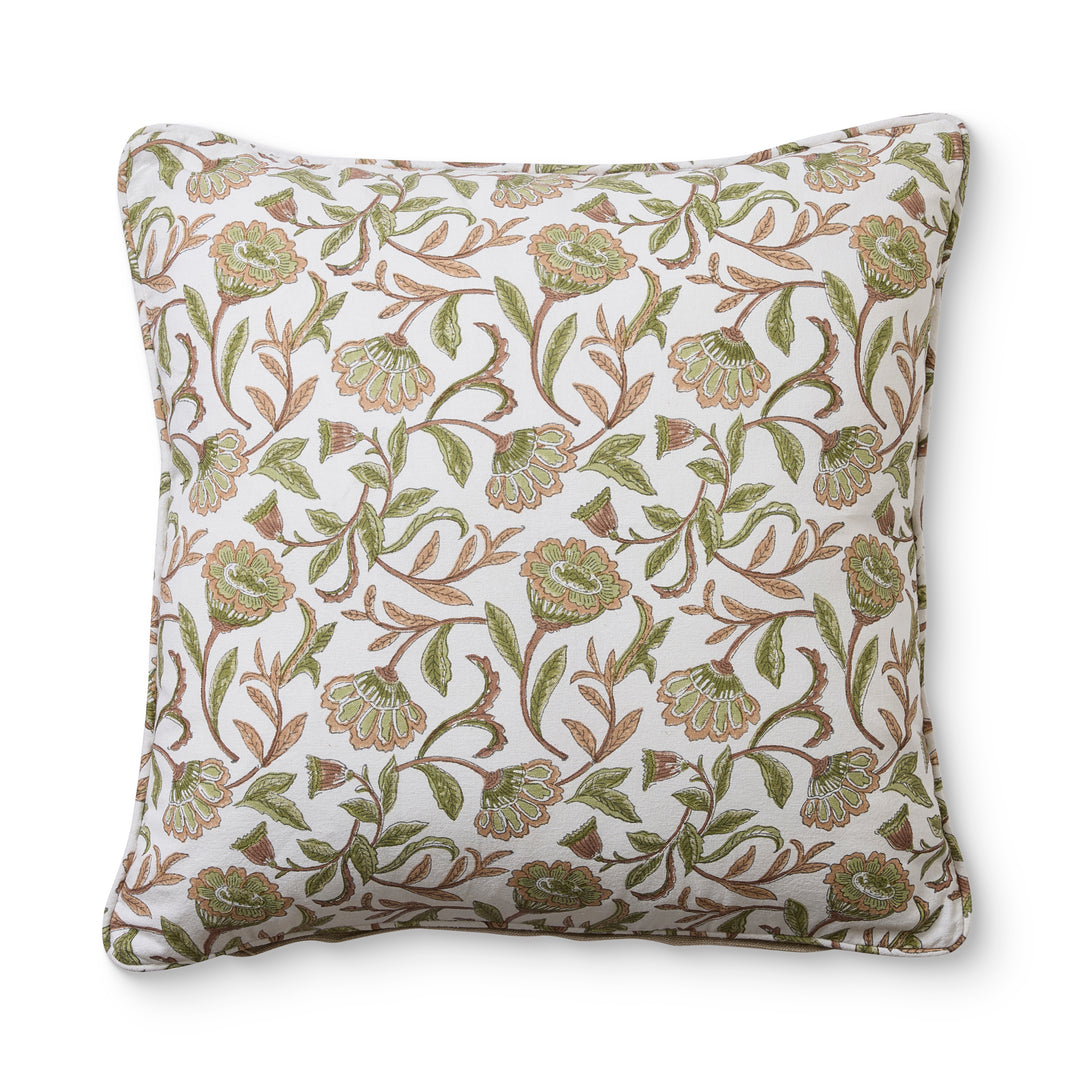 Summer Garden Pink/Green Block Print Cushion - Madras Link