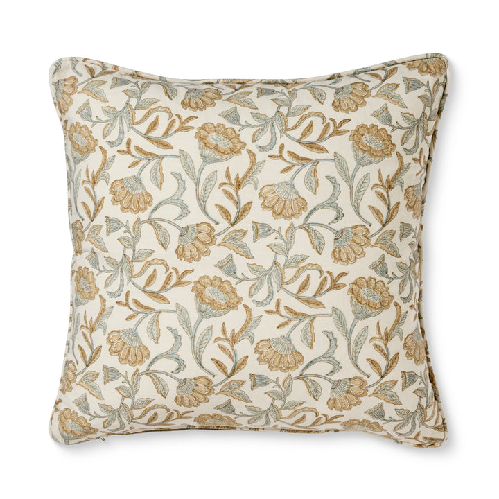 Summer Garden Orange/Blue Block Print Cushion - Madras Link