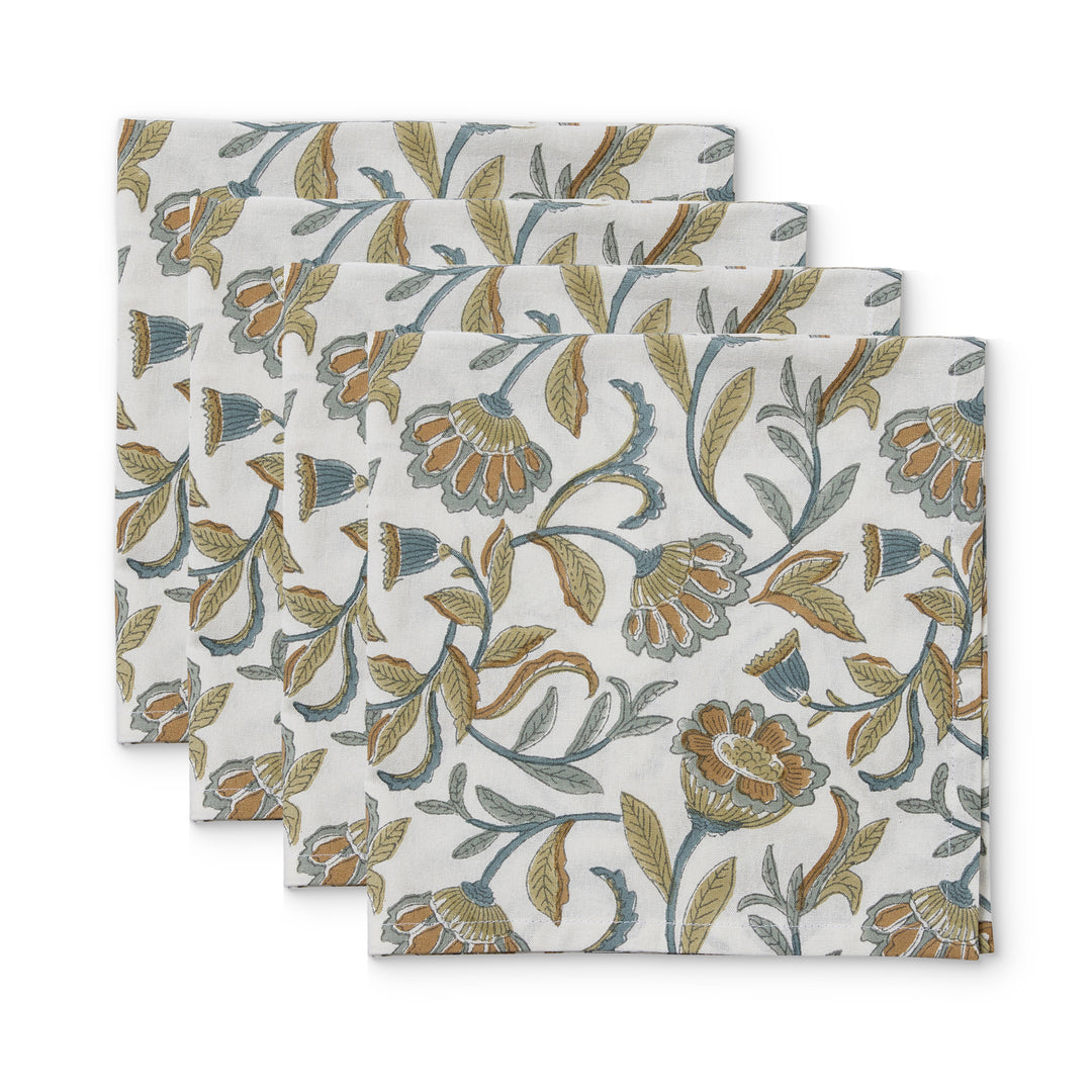 Summer Garden Multi Block Print Napkin Set of 4 - Madras Link