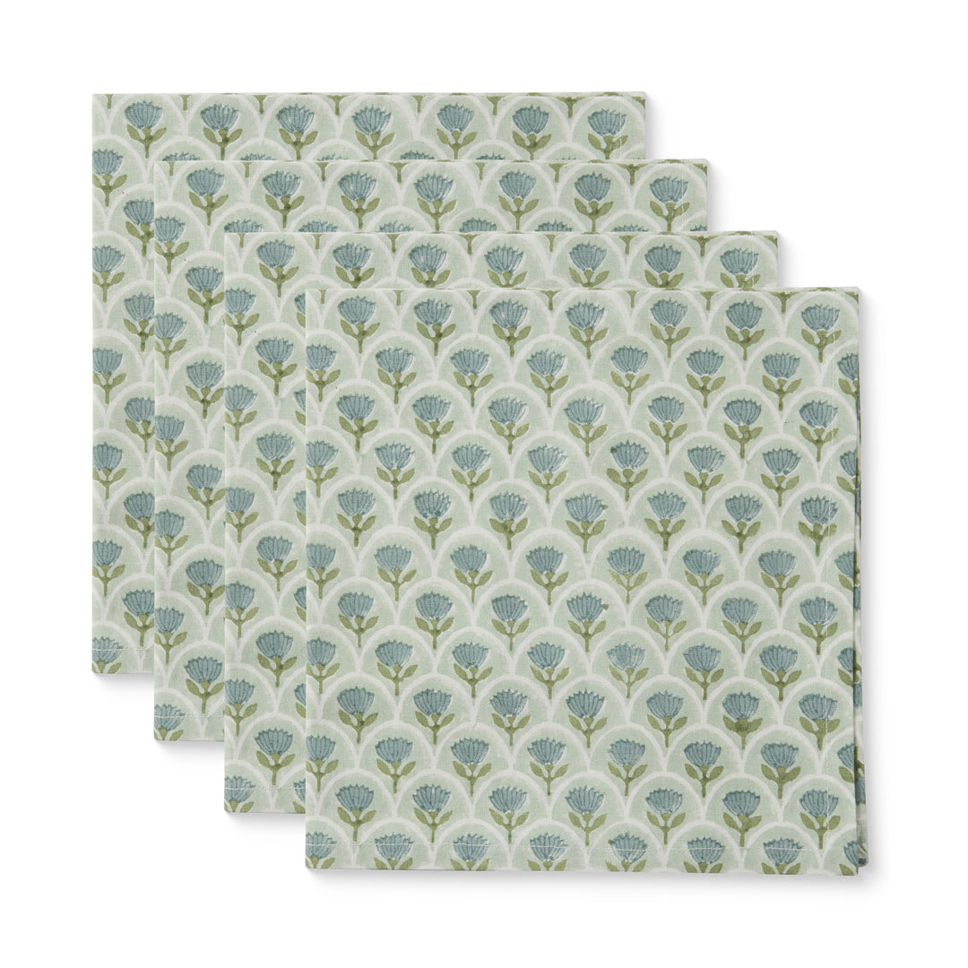 Suri Scallop Seafoam Block Print Napkin Set of 4 - Madras Link