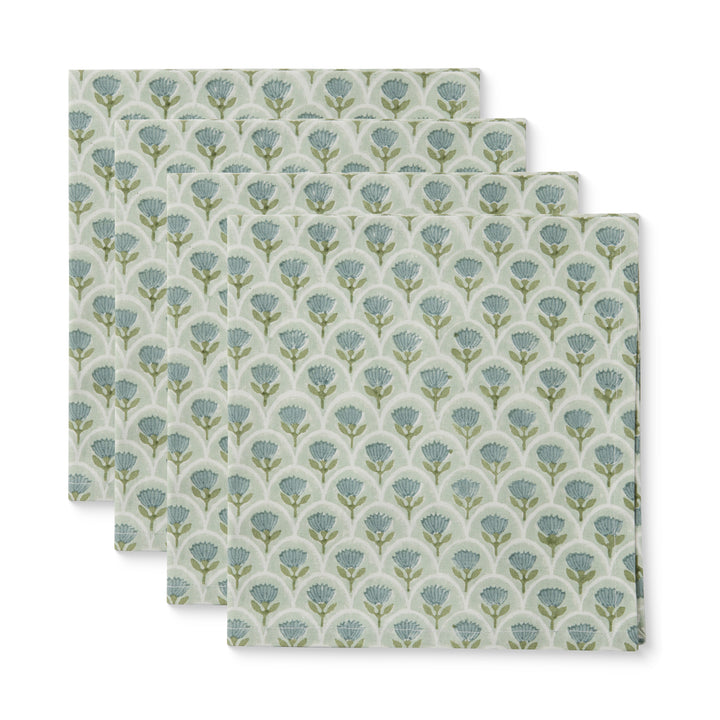 Suri Scallop Seafoam Block Print Napkin Set of 4 - Madras Link
