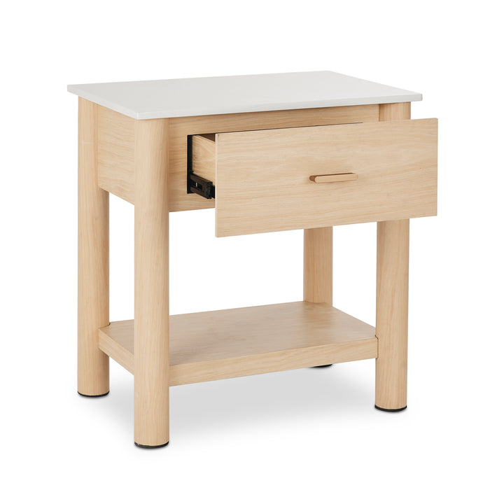Somerset White Marble/Oak Bedside Table - Madras Link