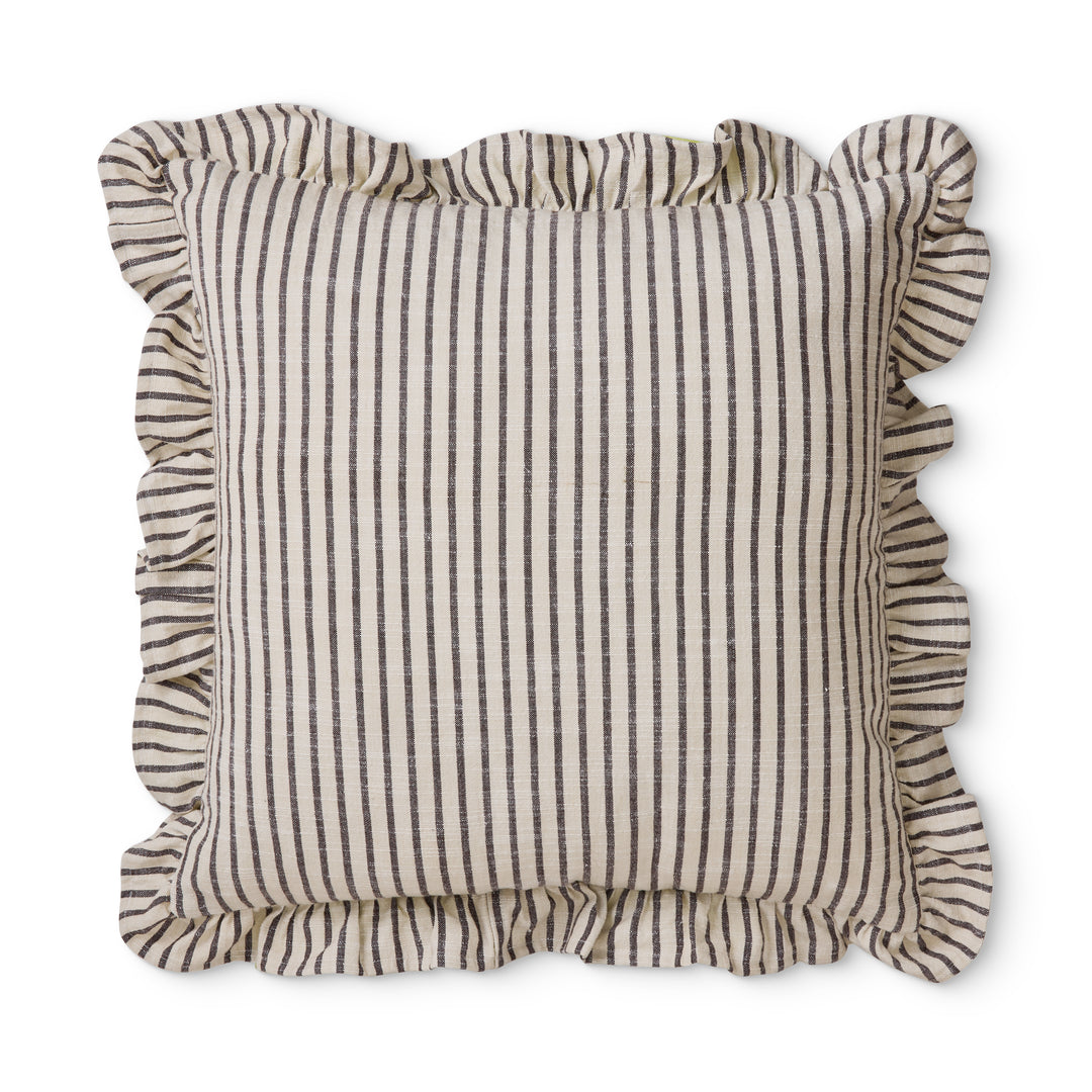 Ruffles Black/Natural Stripe Cushion - Madras Link
