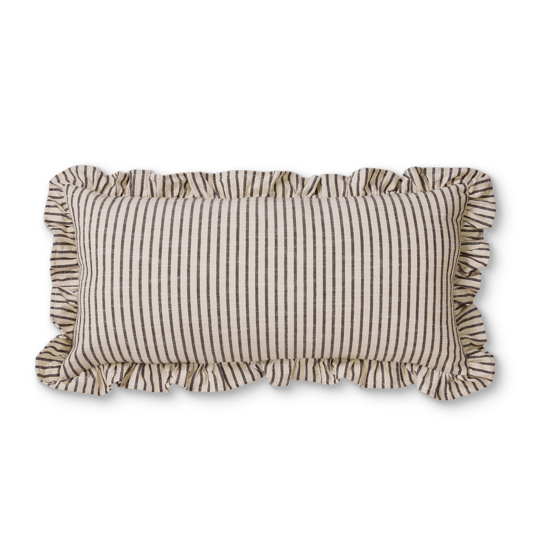 Ruffles Black/Natural Stripe Lumbar Cushion - Madras Link