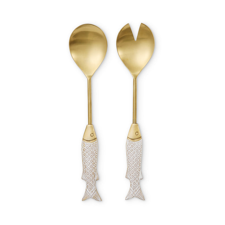 Seychelles Brass Fish Salad Server Set