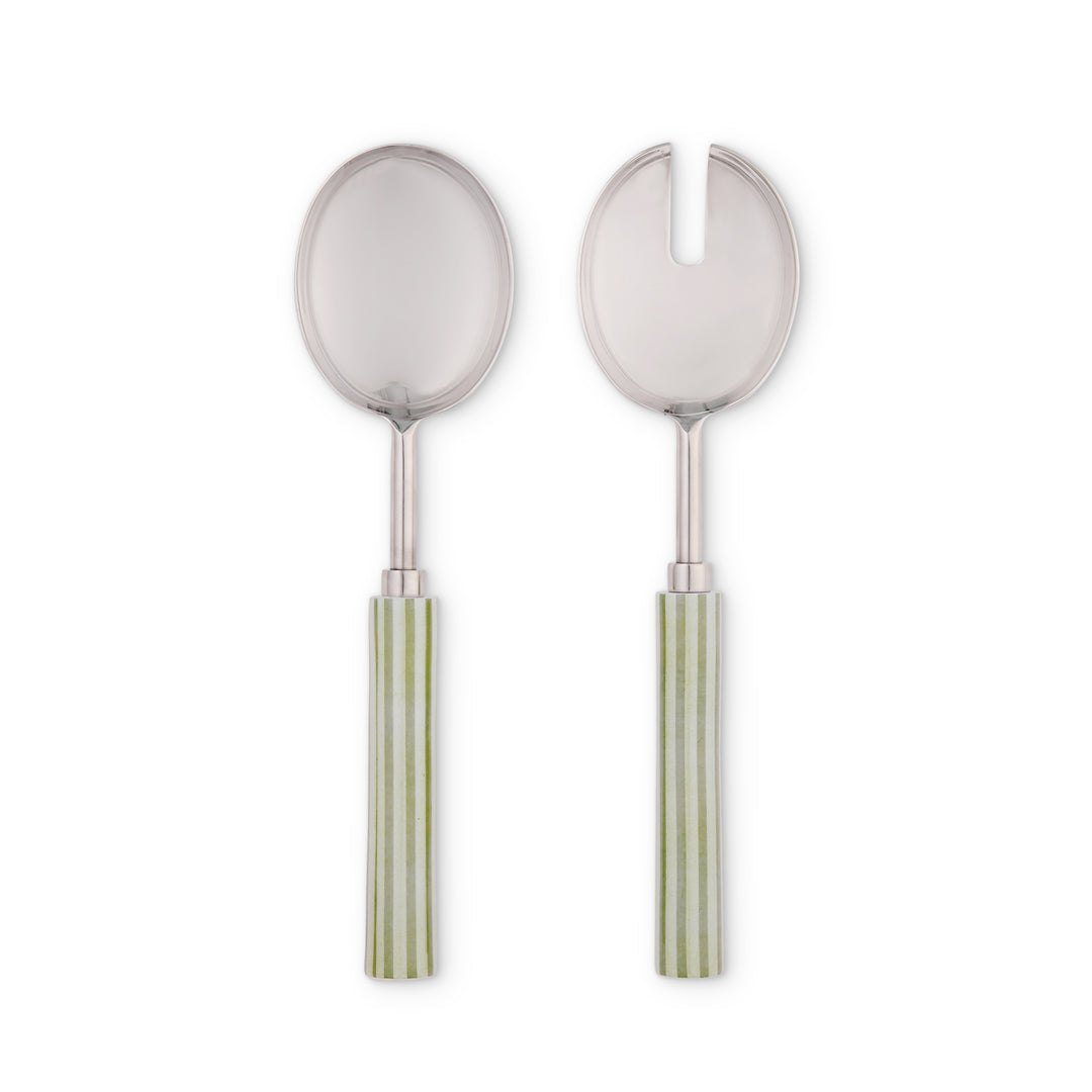 Clyde Stripe Two Tone Green Salad Server Set