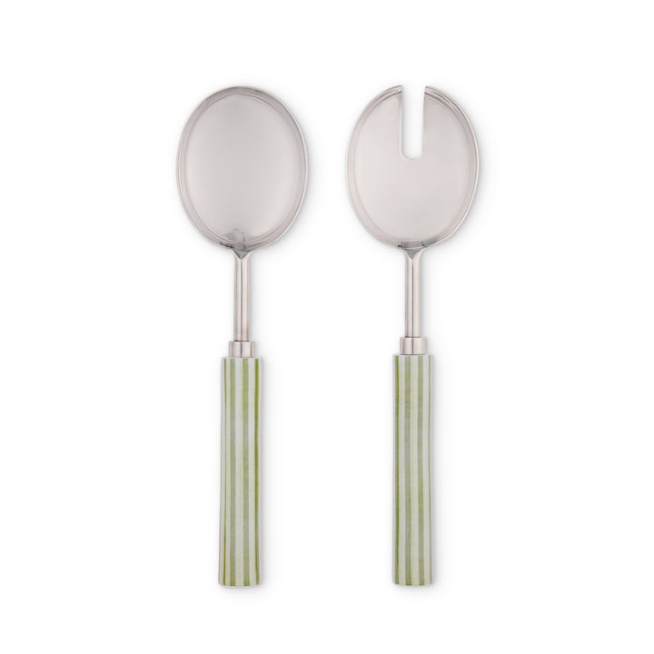 Clyde Stripe Two Tone Green Salad Server Set