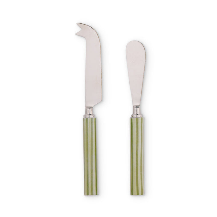 Clyde Stripe Two Tone Green Cheese Knife Set