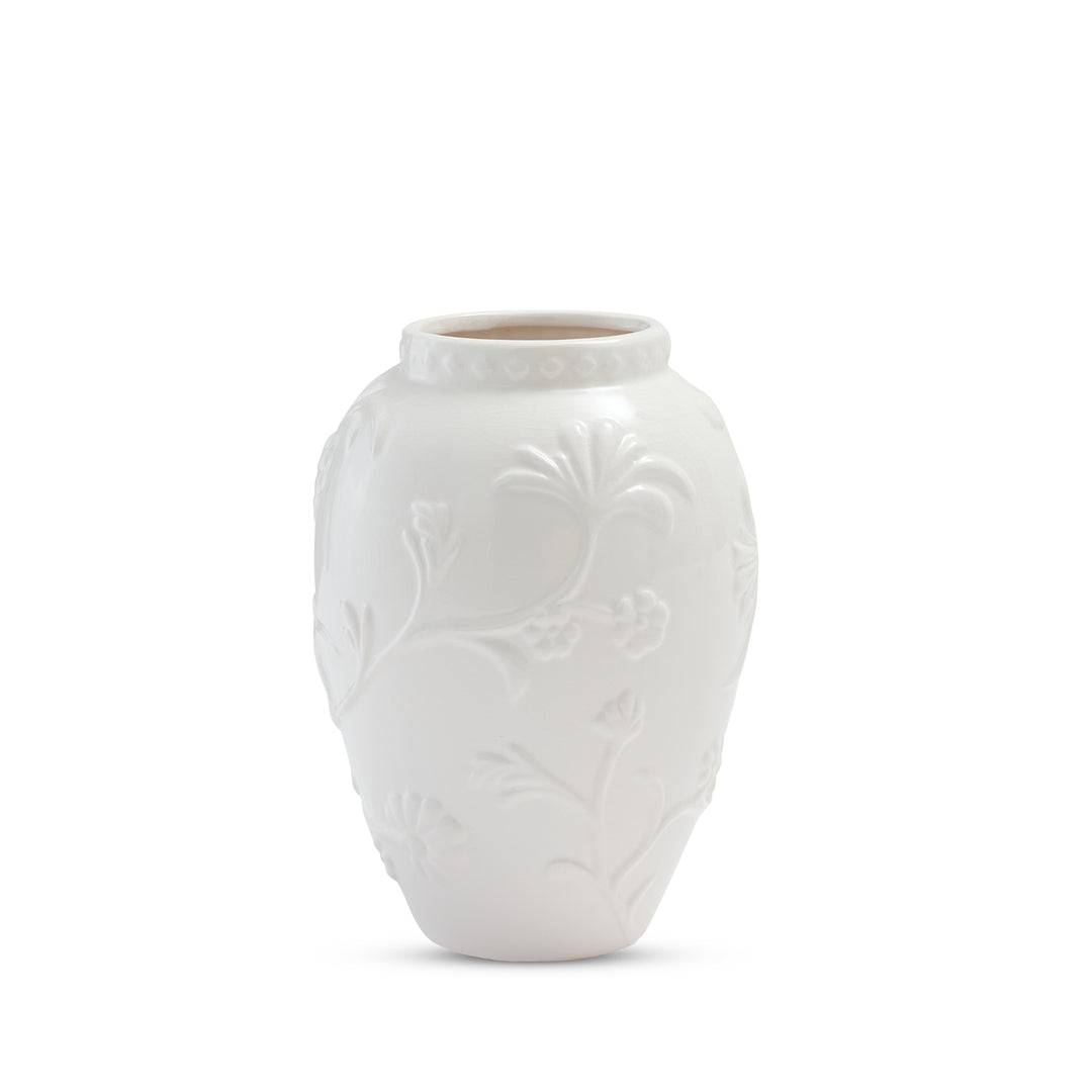 Lille White Embossed Vase Small