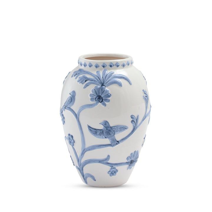 Lille White/Blue Embossed Vase Small