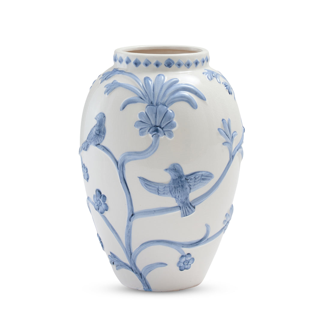 Lille White/Blue Embossed Vase Large