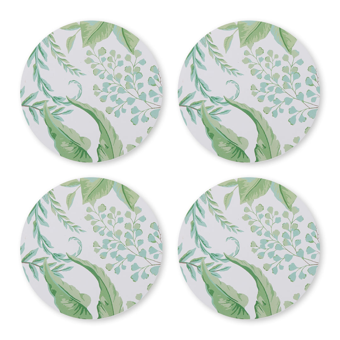 Fern Green/Blue Round Coaster Set - Madras Link