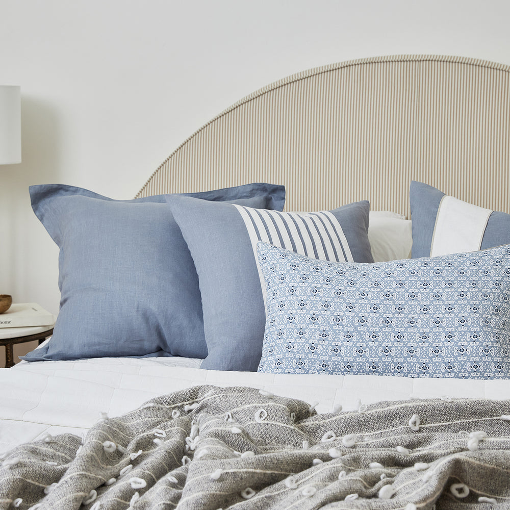 Francis Blue Linen Lumbar Cushion - Madras Link