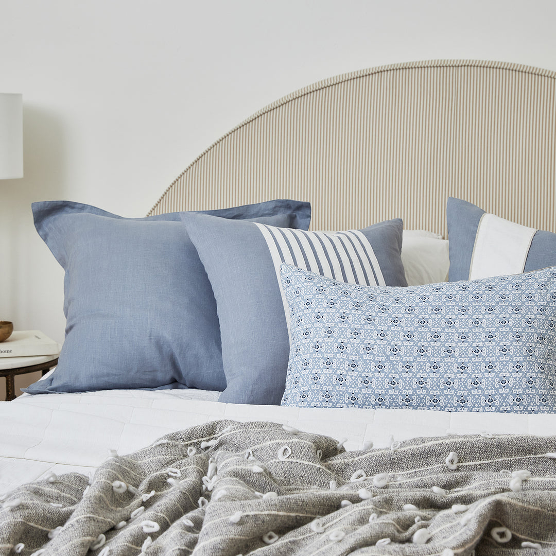 Francis Blue Linen Lumbar Cushion - Madras Link