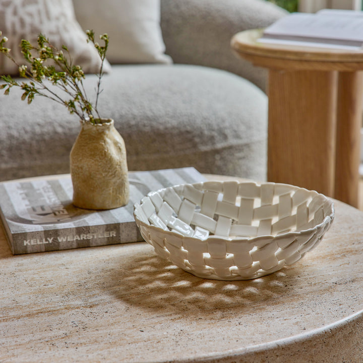 Woven Ceramic White Bowl - Madras Link