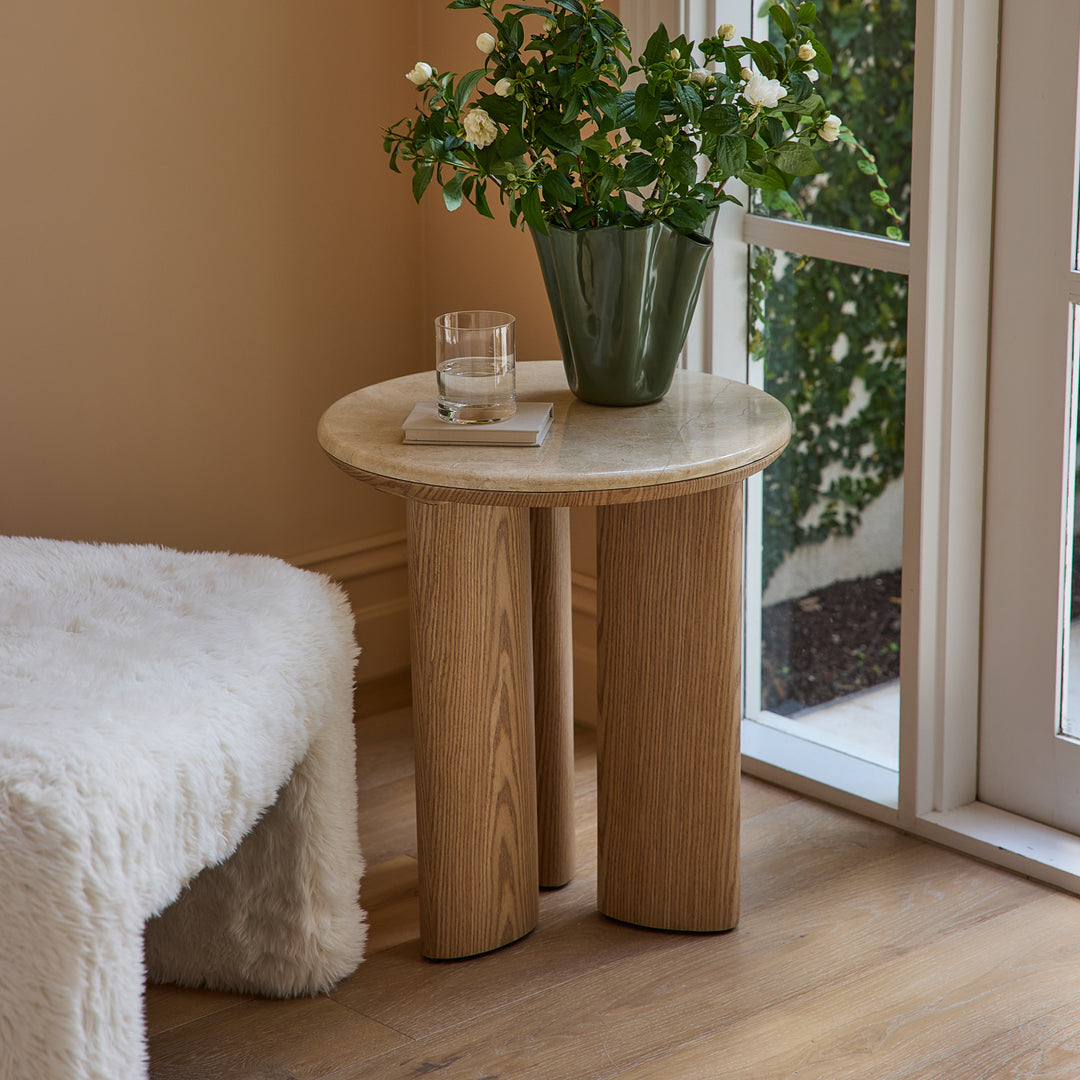 Carlyle Brown Marble/Oak Side Table