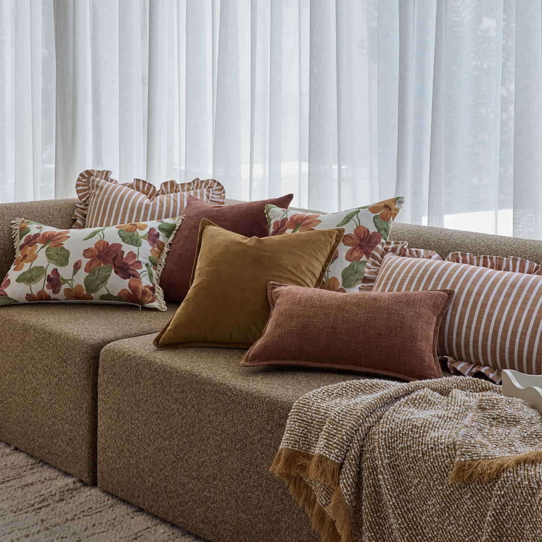 Ruffles Cinnamon Stripe Cushion - Madras Link