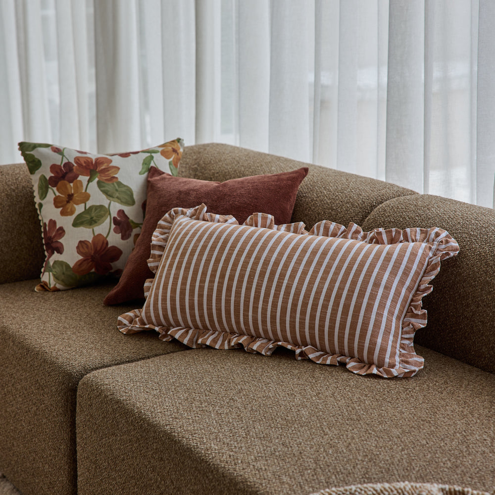 Ruffles Cinnamon Stripe Lumbar Cushion - Madras Link