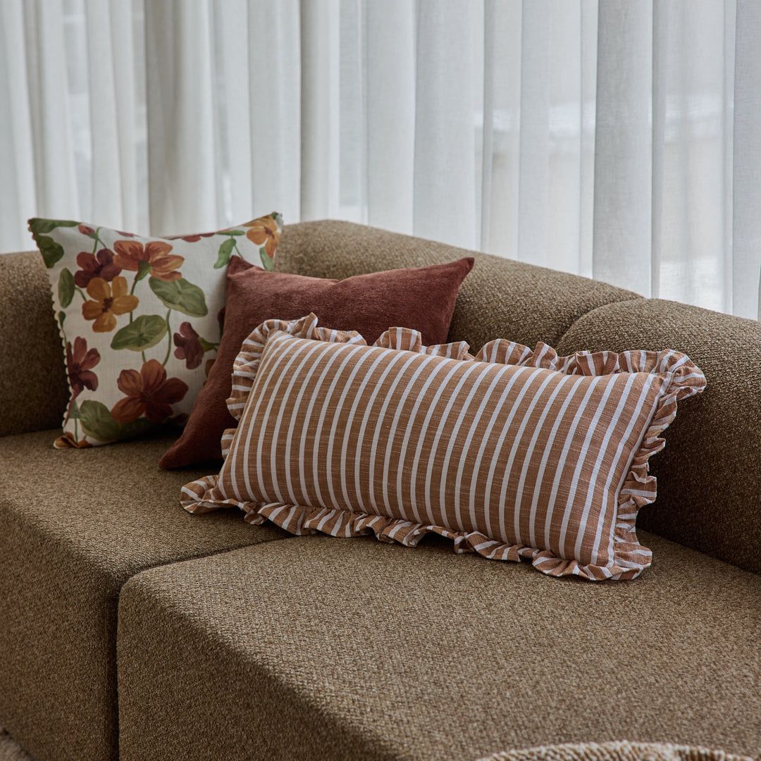 Ruffles Cinnamon Stripe Lumbar Cushion - Madras Link