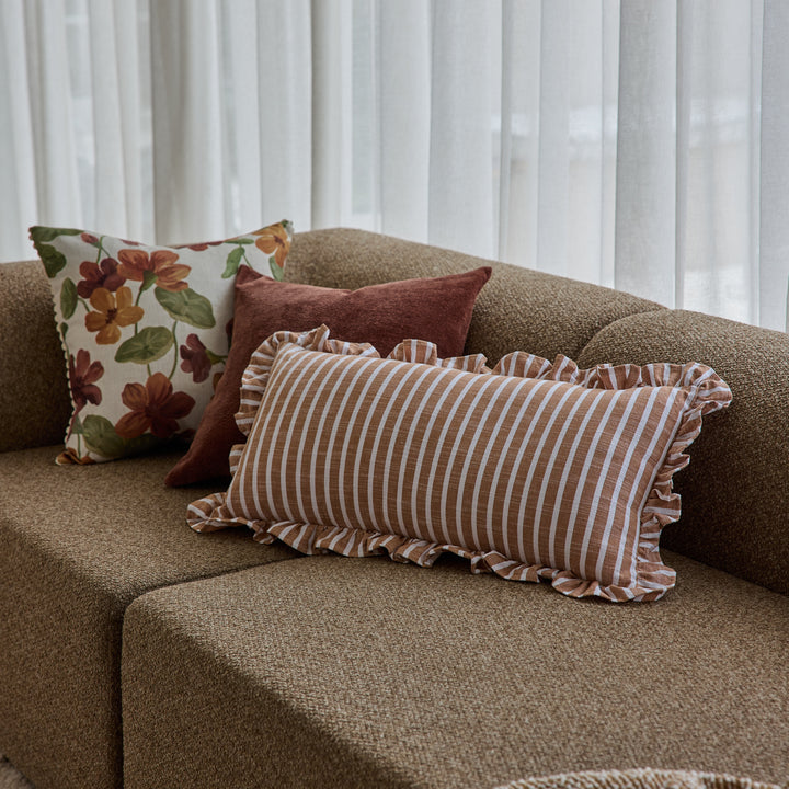 Ruffles Cinnamon Stripe Lumbar Cushion - Madras Link
