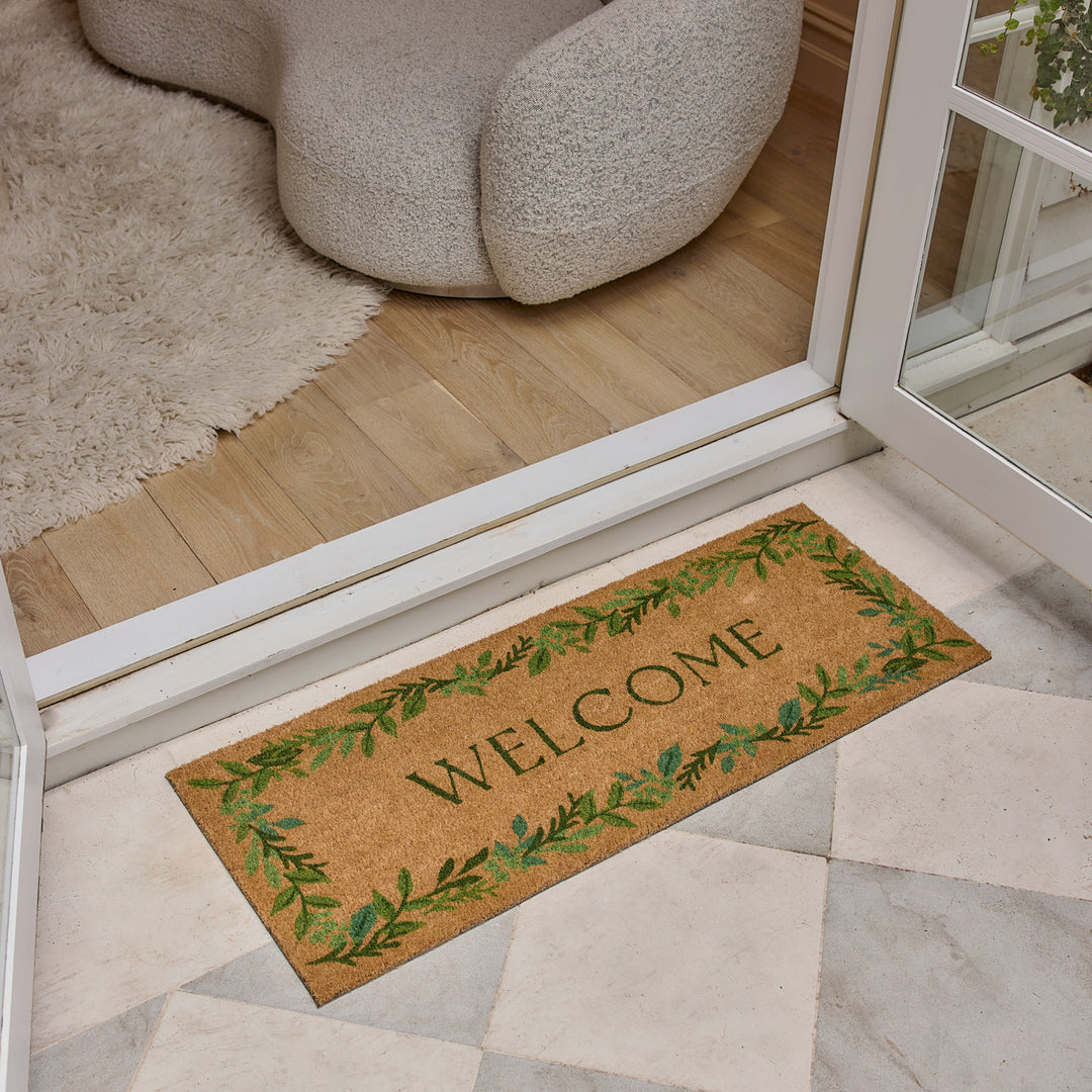 Welcome Leaf Border French Doormat