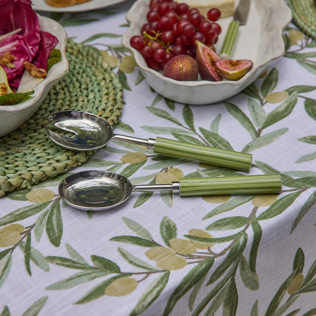 Clyde Stripe Two Tone Green Salad Server Set