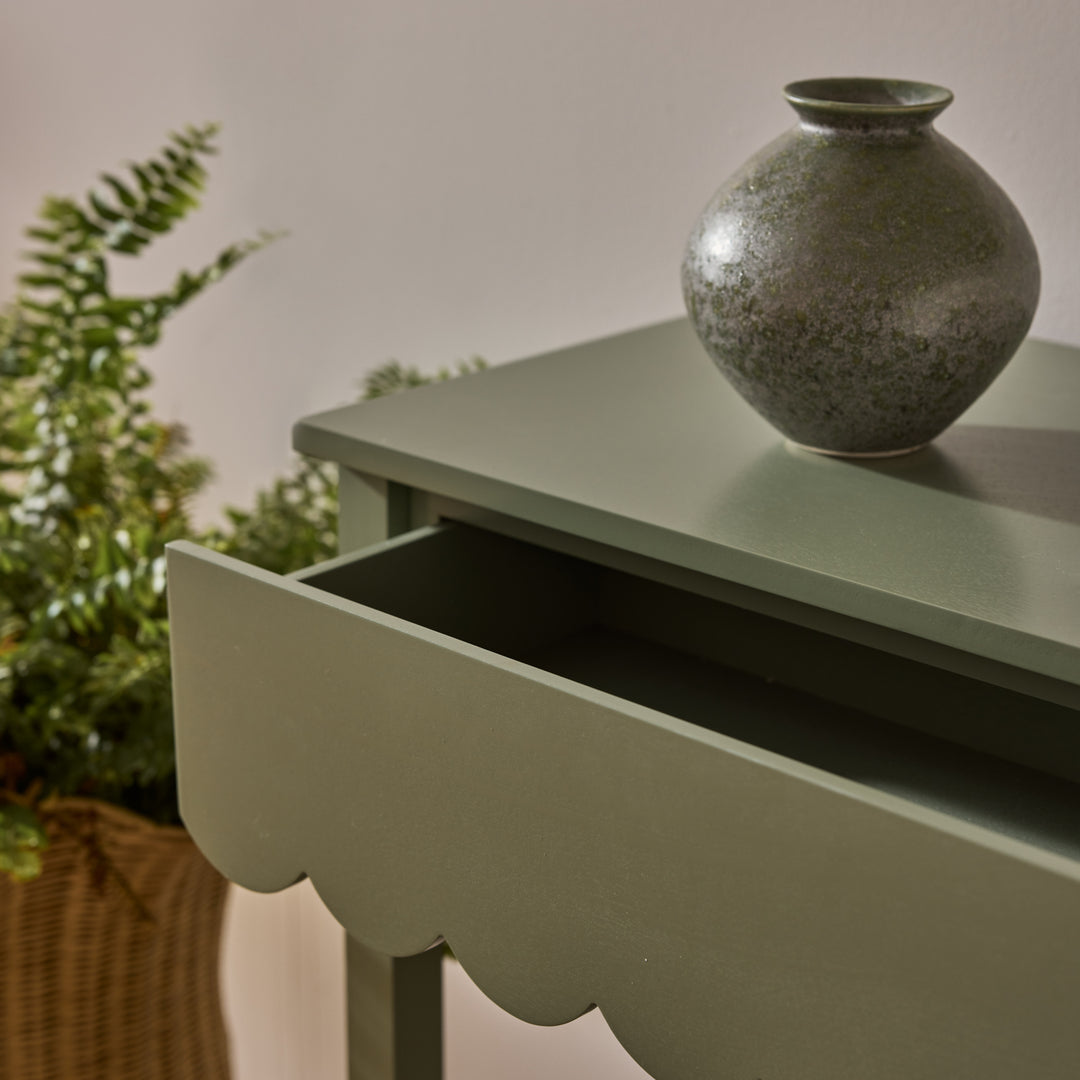 Lucille Sage Scallop Console Table
