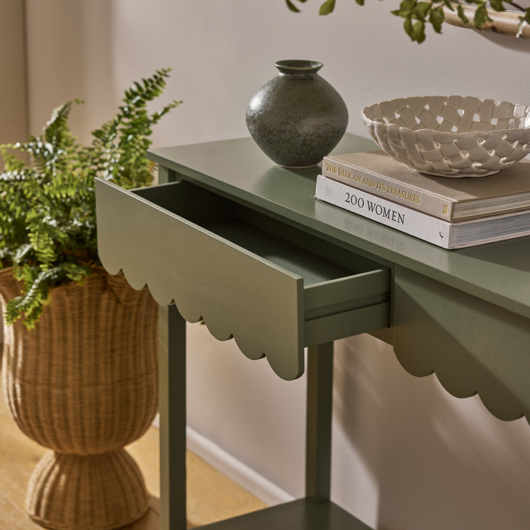 Lucille Sage Scallop Console Table