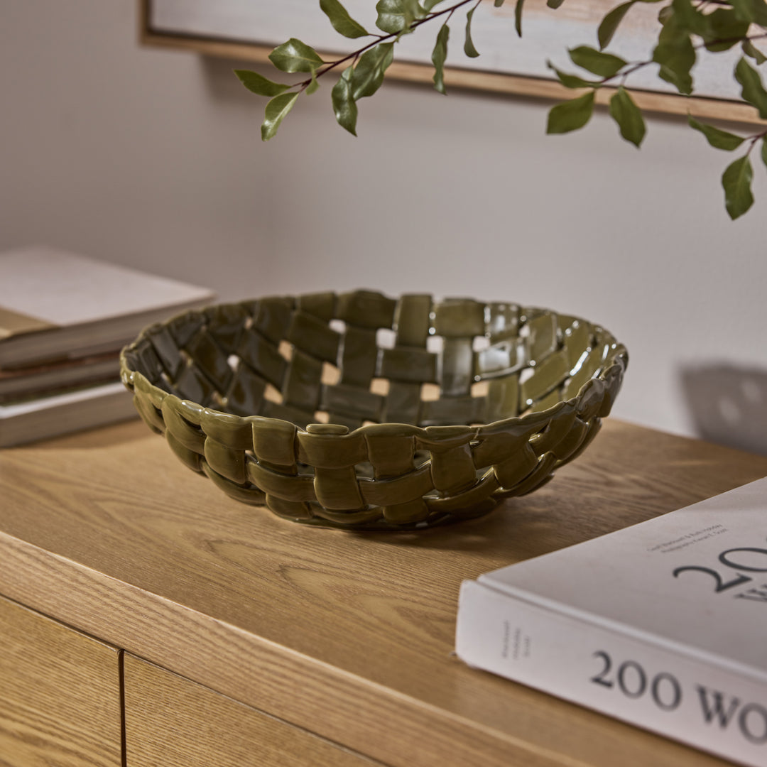 Woven Ceramic Green Bowl