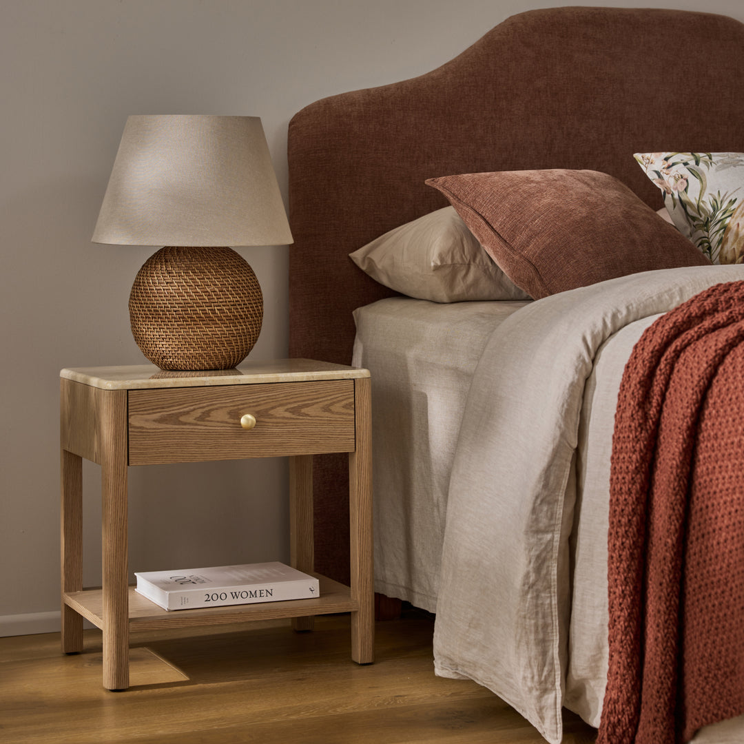 Carlyle Brown Marble/Oak Bedside Table