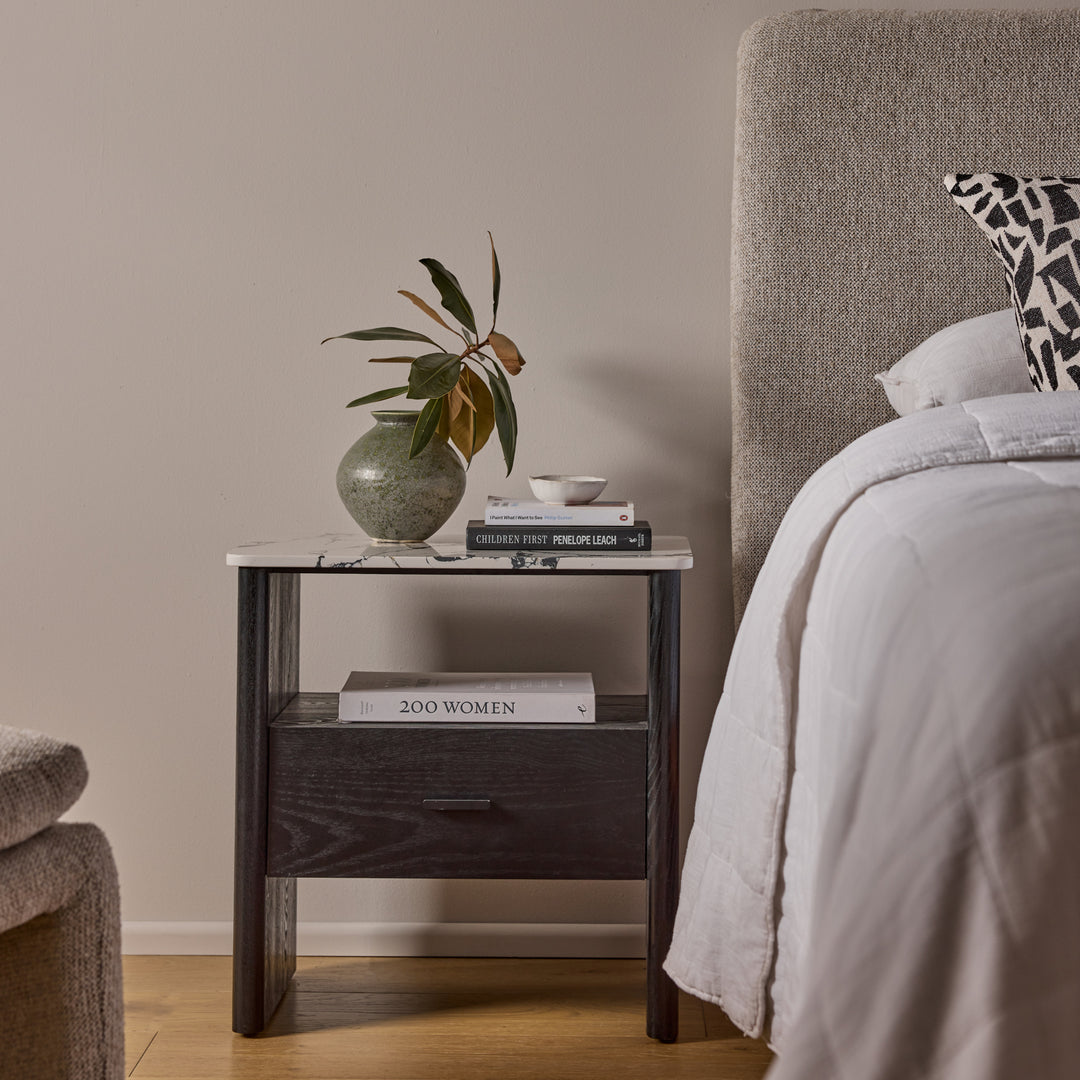Oscar B&W Black Bedside Table