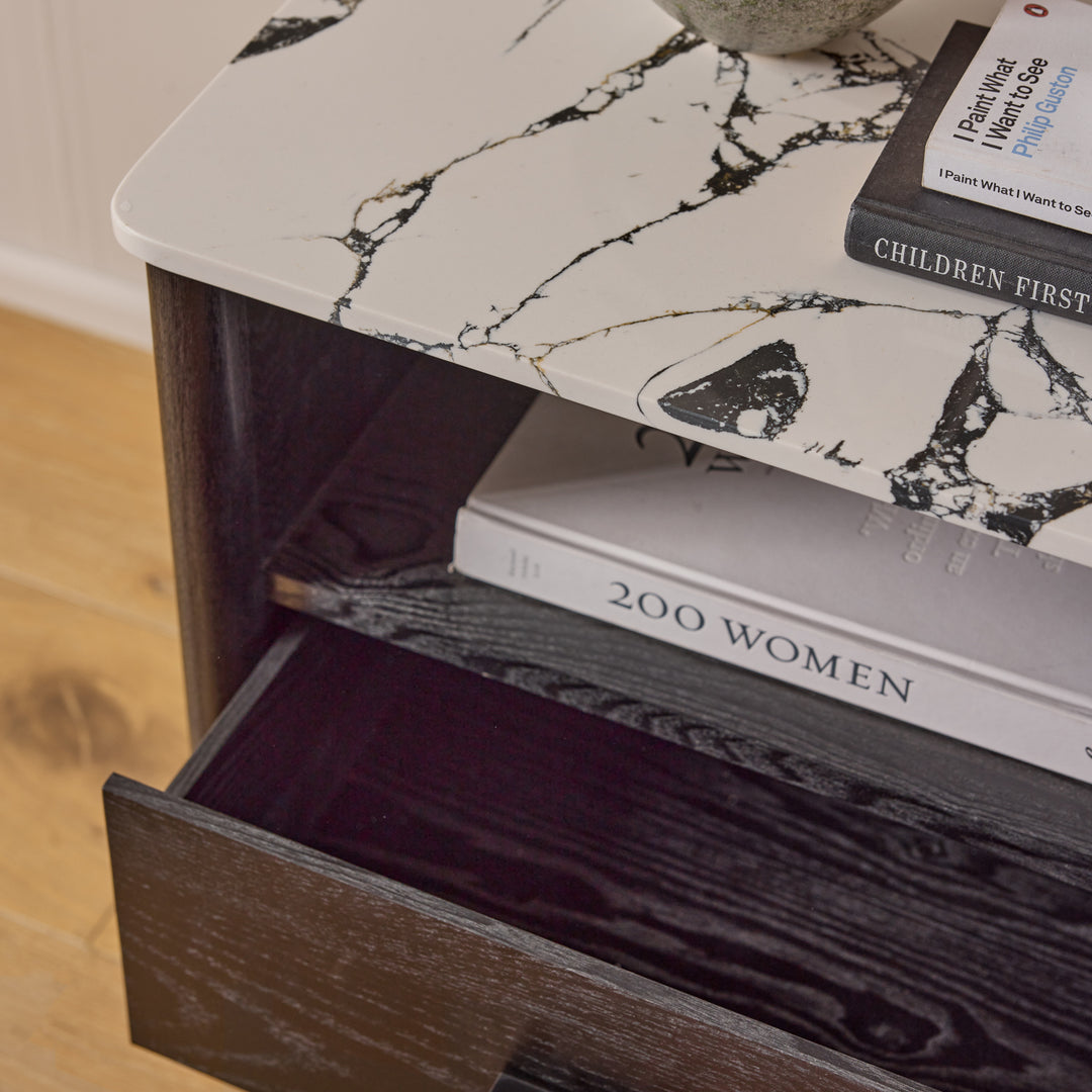 Oscar B&W Black Bedside Table