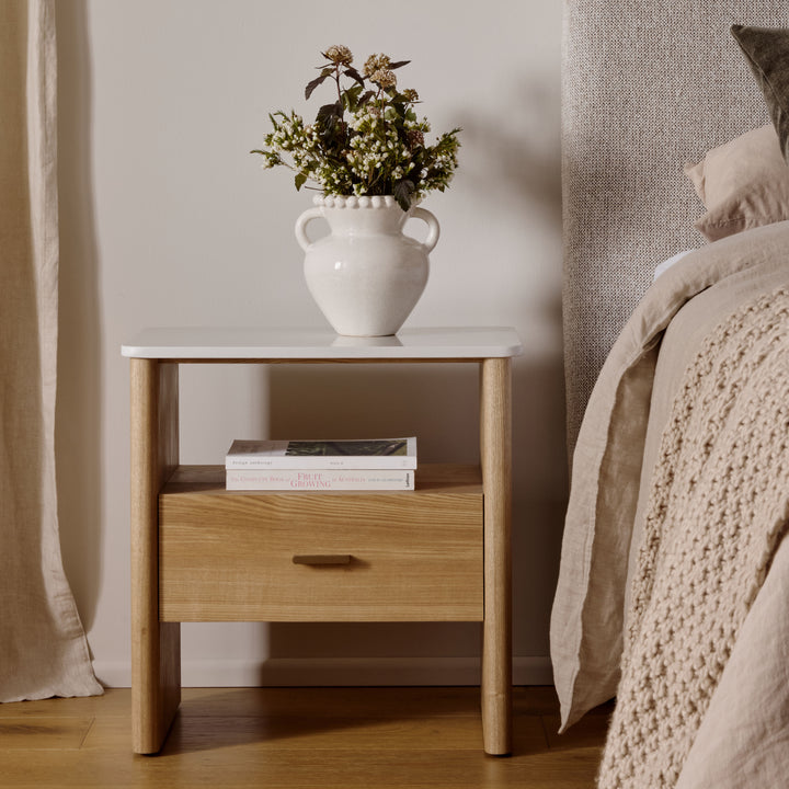 Oscar White/Oak Bedside Table