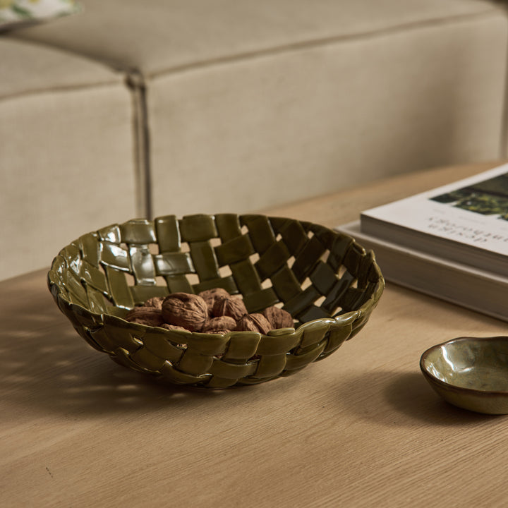 Woven Ceramic Green Bowl
