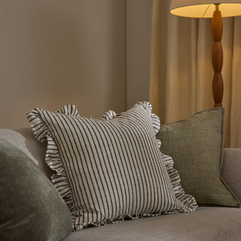 Ruffles Black/Natural Stripe Cushion - Madras Link