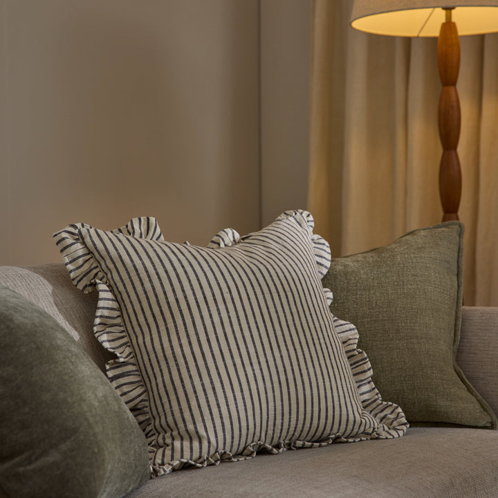 Ruffles Black/Natural Stripe Cushion - Madras Link