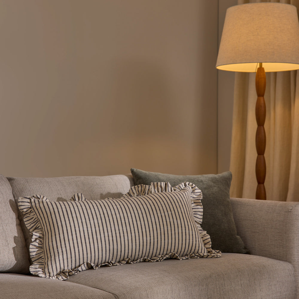 Ruffles Black/Natural Stripe Lumbar Cushion - Madras Link