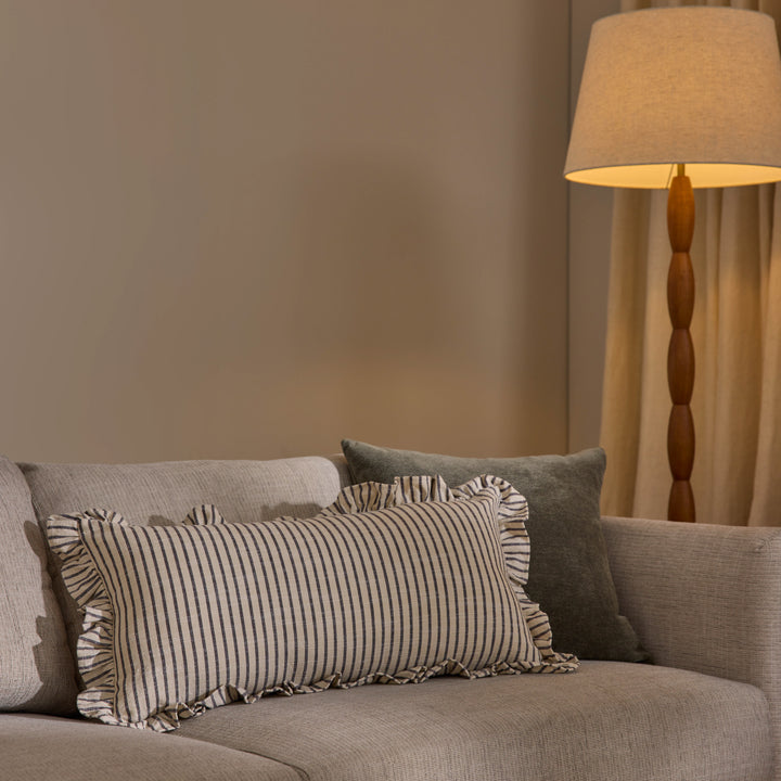Ruffles Black/Natural Stripe Lumbar Cushion - Madras Link