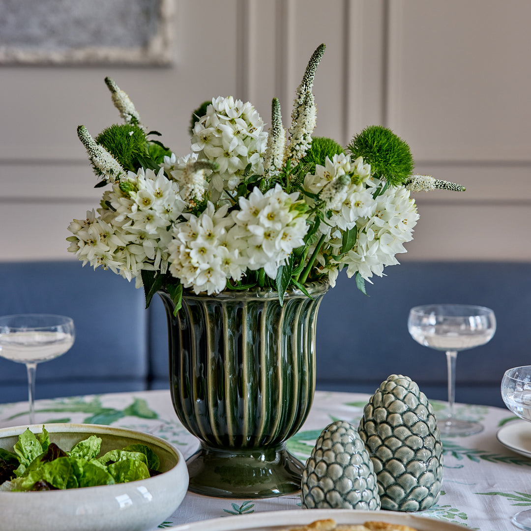 Cassie Dark Green Pedestal Vase - Madras Link
