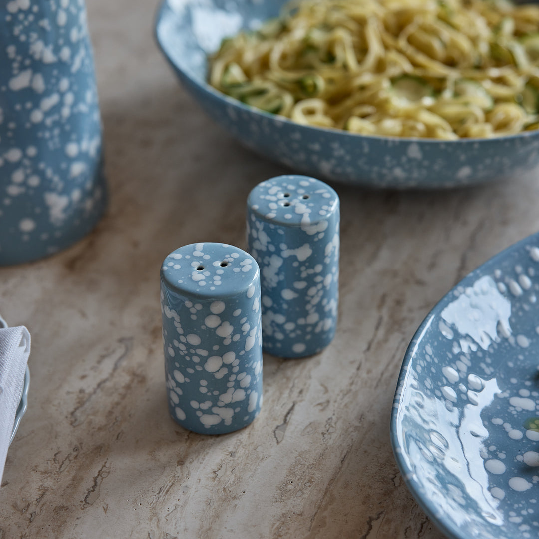 Speckle Light Blue/White Salt & Pepper Shaker Set
