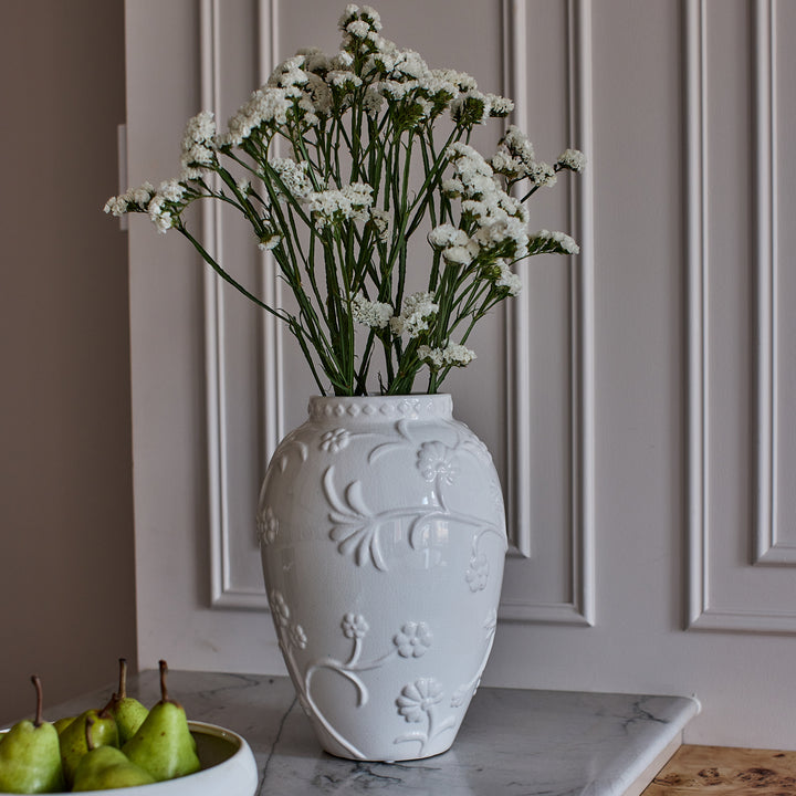 Lille White Embossed Vase Large