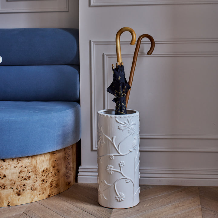 Lille White Embossed Umbrella Stand